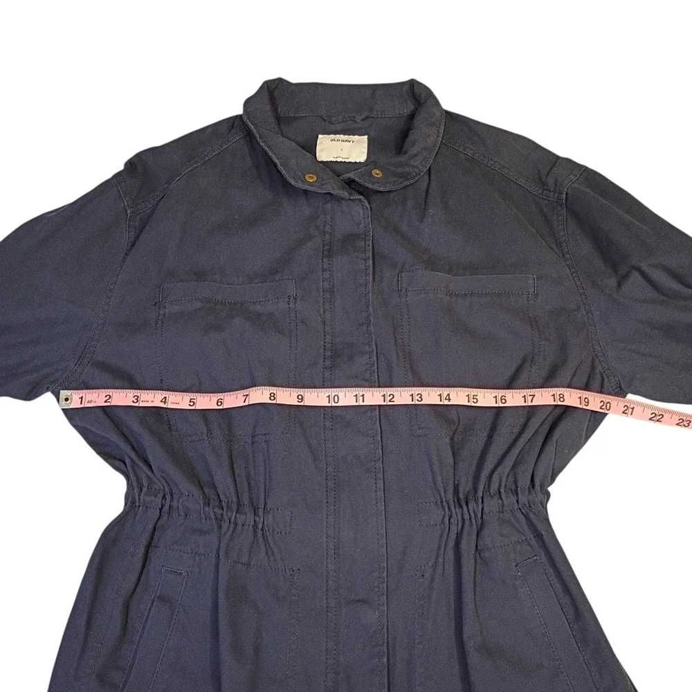Old Navy Field Jacket Womens L Blue Chore Zip Up Twill Waist Tie Outdoor Utility